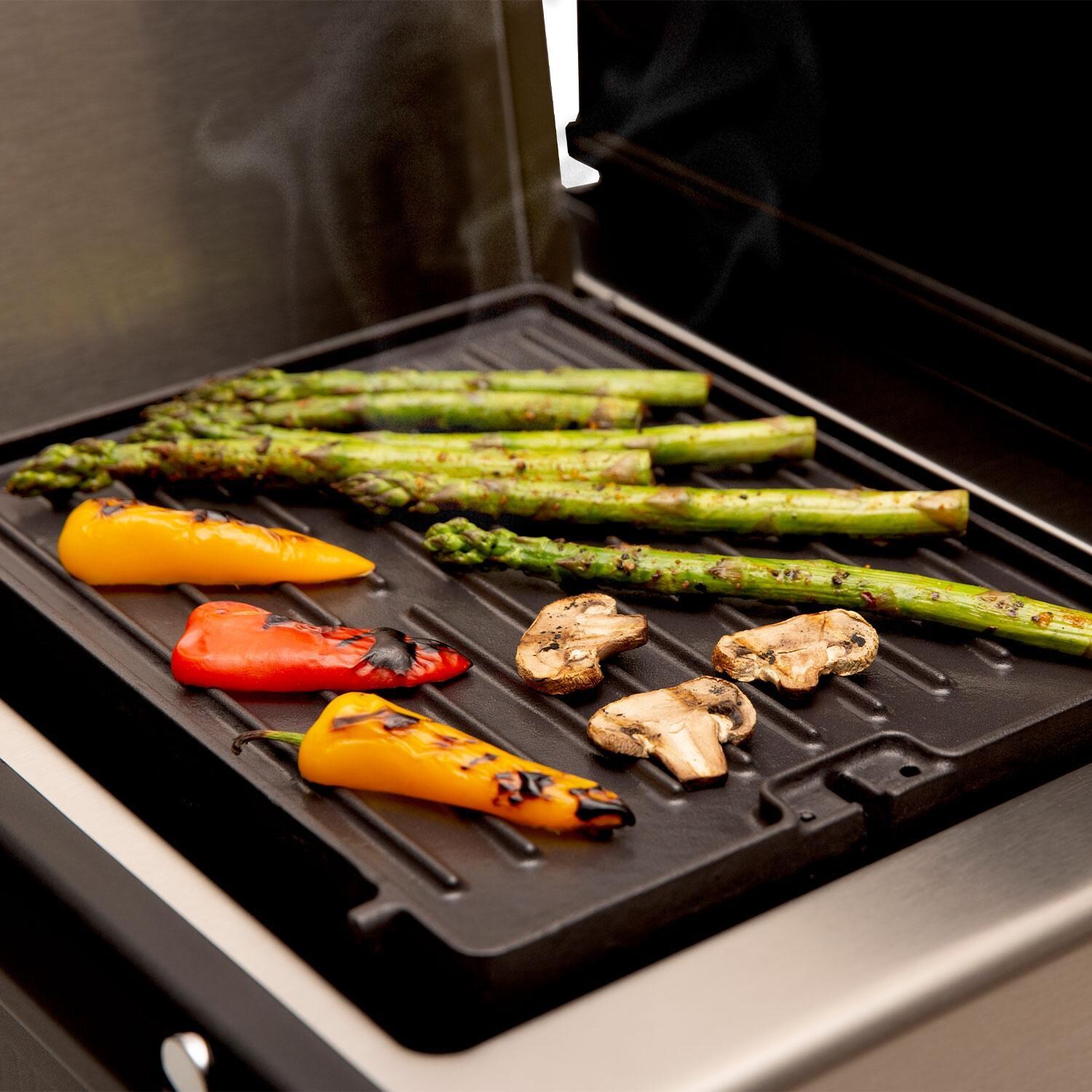 Broil King 11250 Side Burner Cast Iron Griddle - Asparagus, Peppers, and Mushrooms - Lifestyle thumbnail