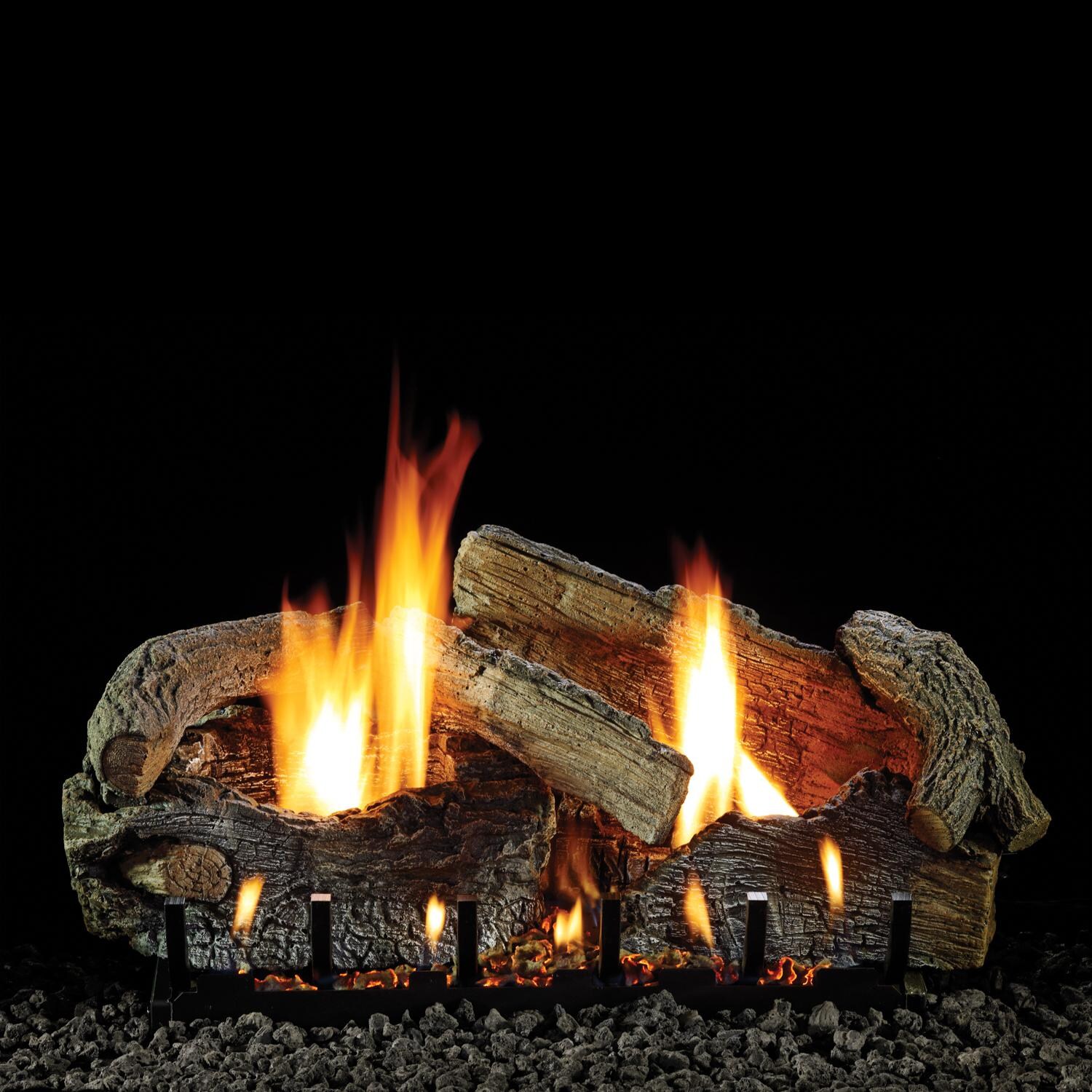 White Mountain Hearth By Empire 30-Inch Stacked Aged Oak Gas Log Set With Vent-Free Propane Slope Glaze Burner - Wall Thermostat W/ Analog Control