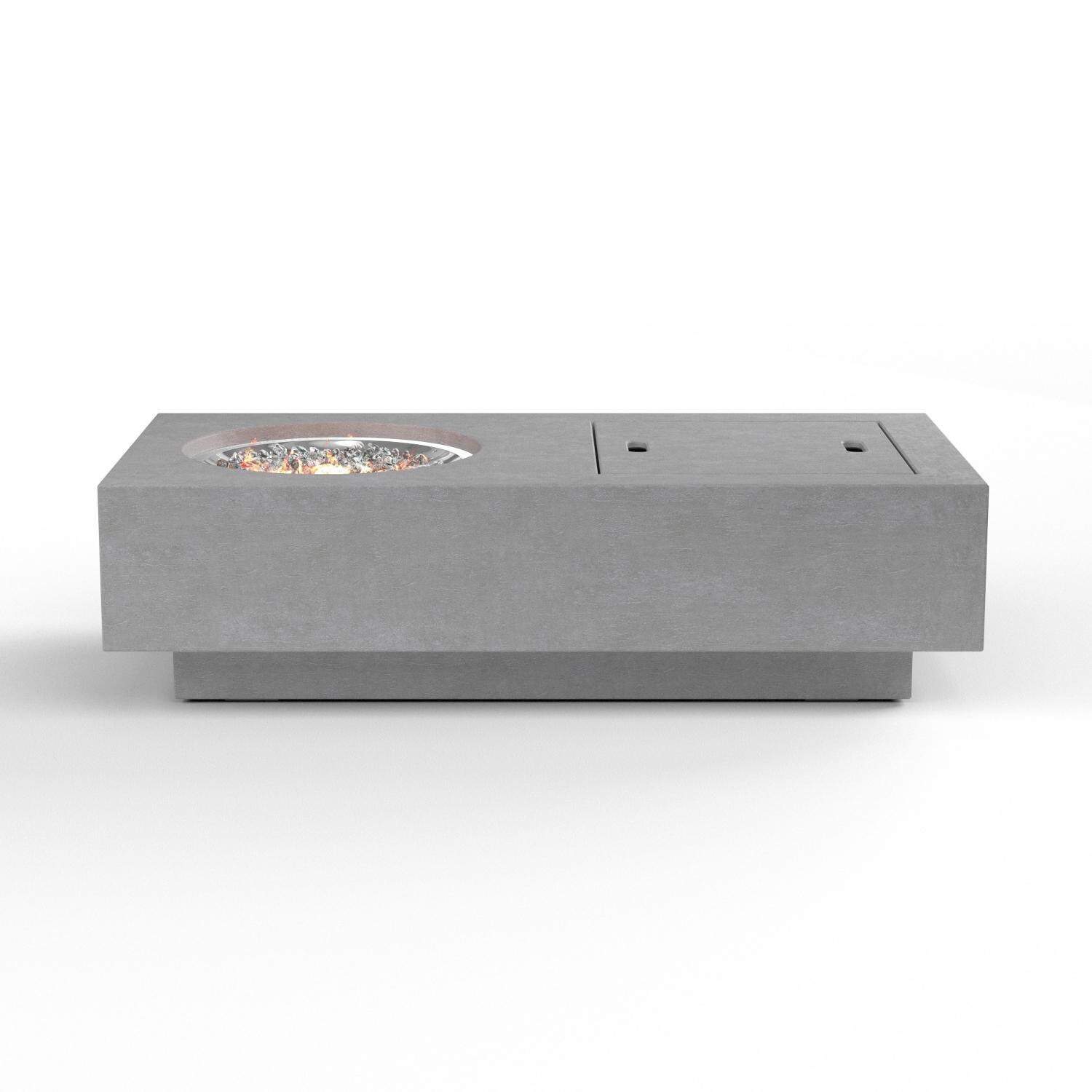 Sunset West - 6103-FT6030-G23R-NG - Gravelstone 60 X 30 Inch Rectangular GFRC Self-Contained Tank Natural Gas Fire Table W/ Glass Surround - Ships as Propane with Conversion Fittings - Side View thumbnail