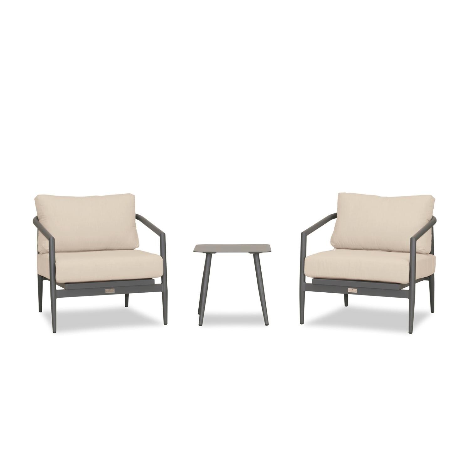 Lakeview Midnight Cove 3 Pc Aluminum Club Chair Seating Set in Slate/Pebble Gray/Canvas Flax - Front - White Background thumbnail