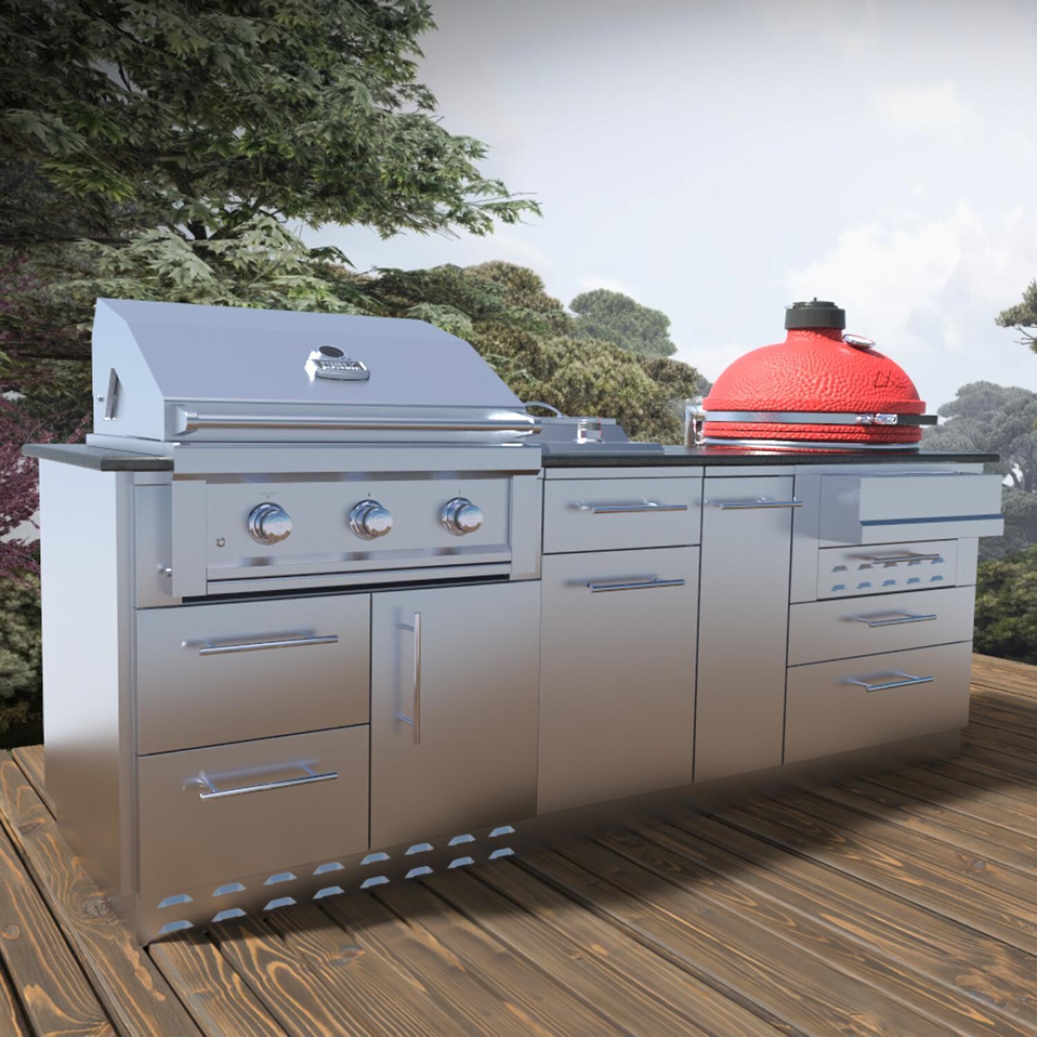 Sunstone Grills SCPKAMADO-LP KAMADO 8 Ft Cabinet Island Package in Propane - On the Patio - Lifestyle thumbnail