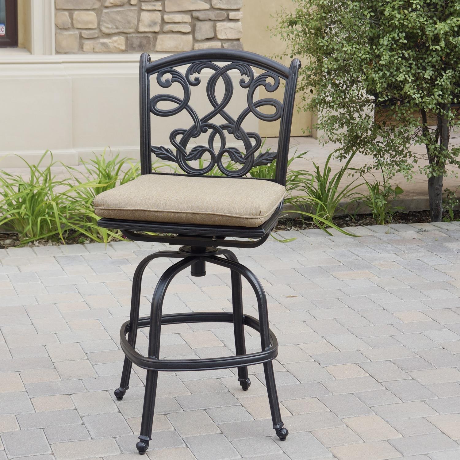 Darlee Santa Monica Cast Aluminum 6 Pc Set Swivel Armless Bar Stool Set in Antique Bronze/Beige Canvas by - B/DL2052-17-6