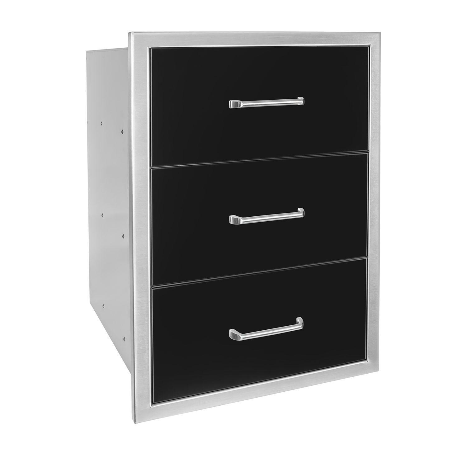 Wildfire WFTDW1926-BSS 19 x 26 304 Black SS Triple Access Drawer - Angled - White Background thumbnail