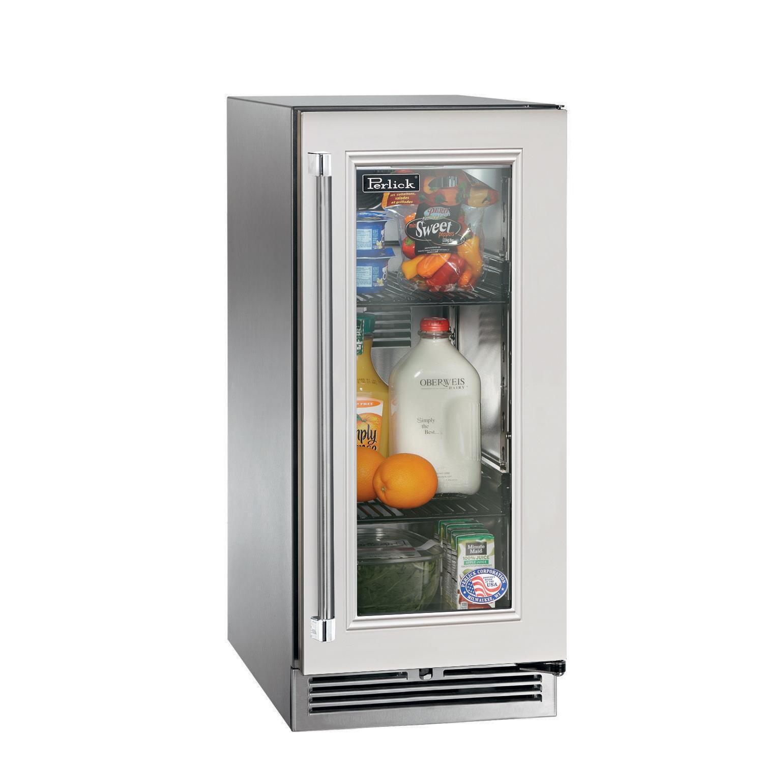 Perlick HP15RM-4-4R 15-Inch Signature Series Stainless Steel Panel Ready Glass Door Outdoor Refrigerator - Custom White Wood Panel thumbnail