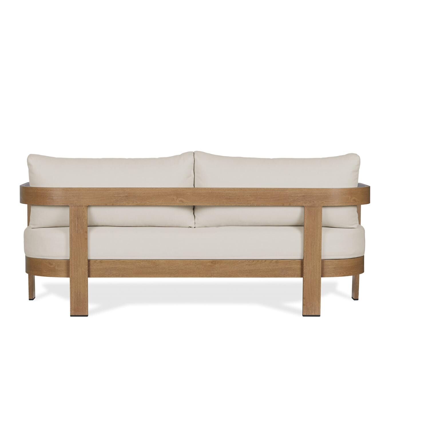 Lakeview Outdoor Designs SC13096-WDLK Bocage 3 Person Metal Outdoor Sofa in Weathered Lakewood w/ Cushions - Back Angle - White Background thumbnail