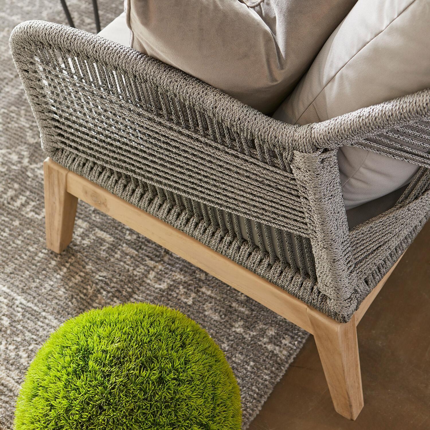 Lakeview Peninsula Way 3 Person Woven Rope Sofa in Platinum - Lifestyle Side View thumbnail