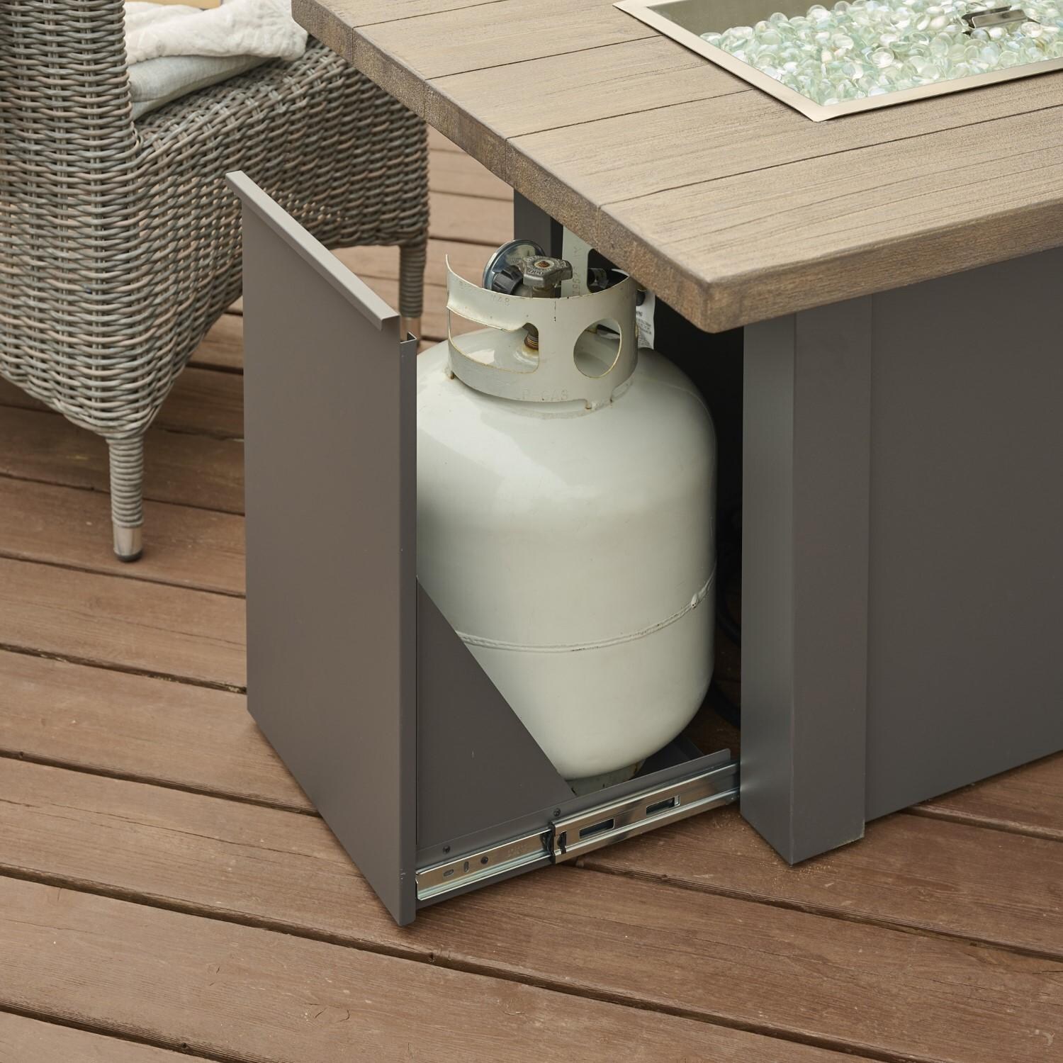 Havenwood 44 Inch Fire Pit Table W/ Driftwood Top & Grey Base - Tank Drawer - Lifestyle thumbnail