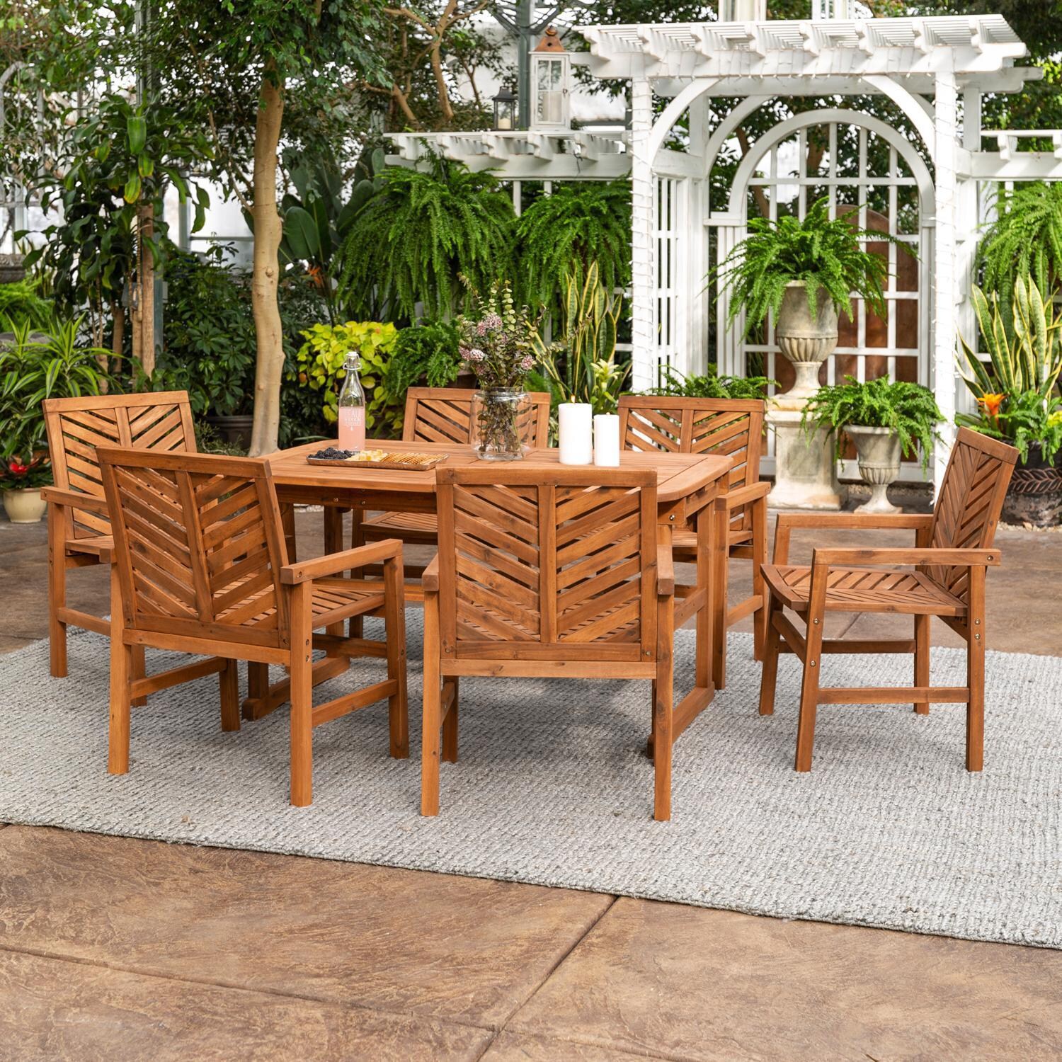 Ultimate Patio Wishlake 7 Piece Acacia Patio Dining Set W/ 55-79 X 35 Inch Extension Rectangular Table - Brown
