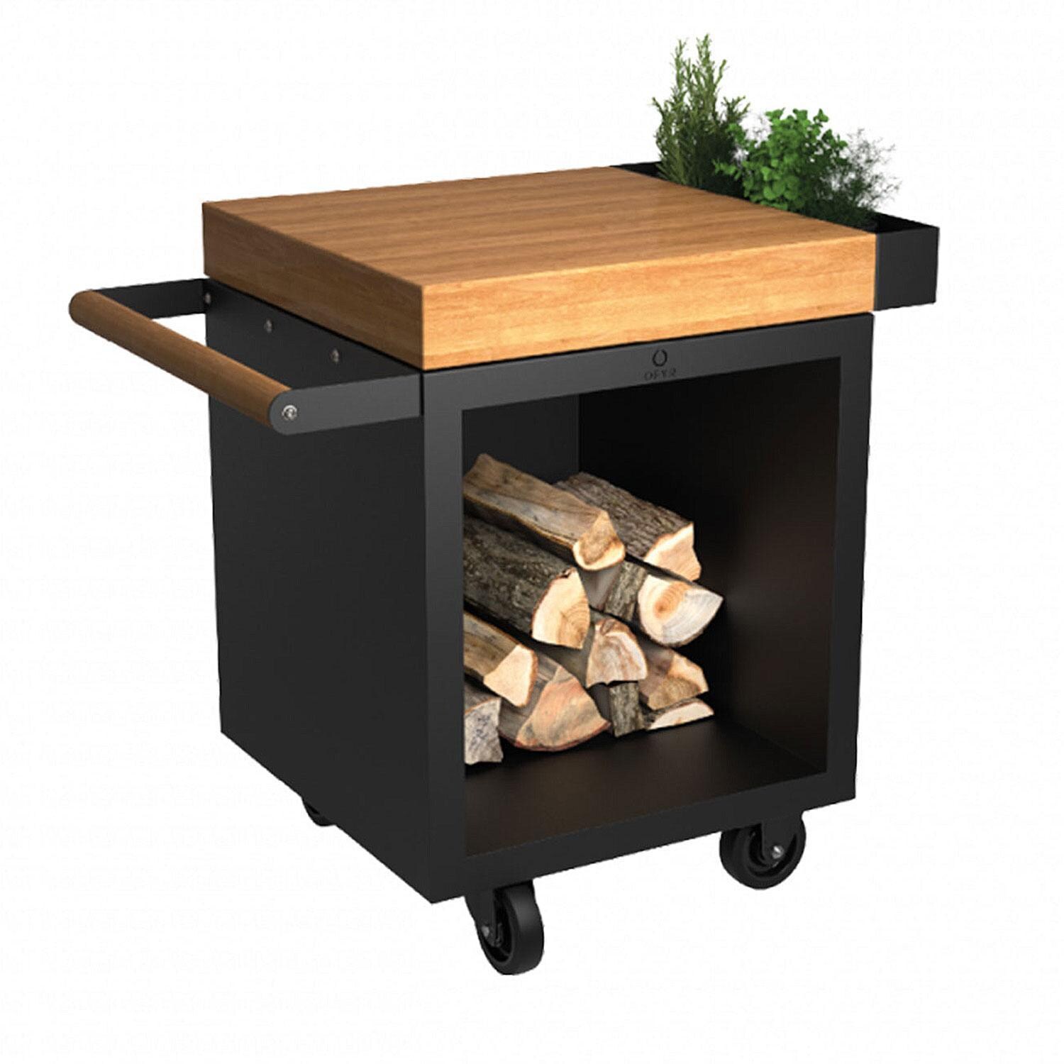 OFYR MP-B-65-PRO-TW Mise en Place Black 65 PRO Teak Wood 26 Inch Food Prep Station - Display - White Background thumbnail