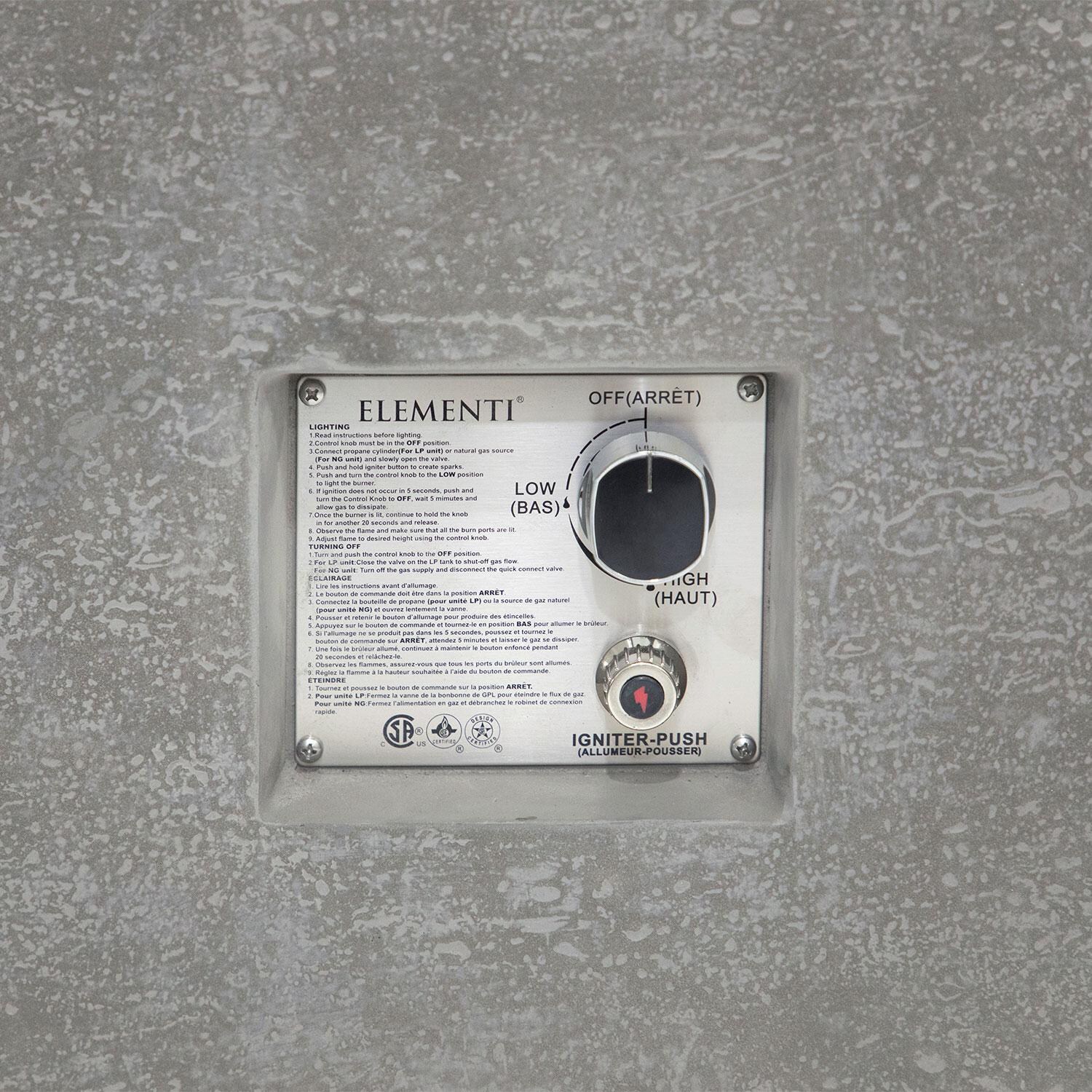 Andes 66 Inch Hidden Tank Rectangle GFRC Concrete Propane Fire Table in Light Gray By Elementi - Control System - Detail thumbnail