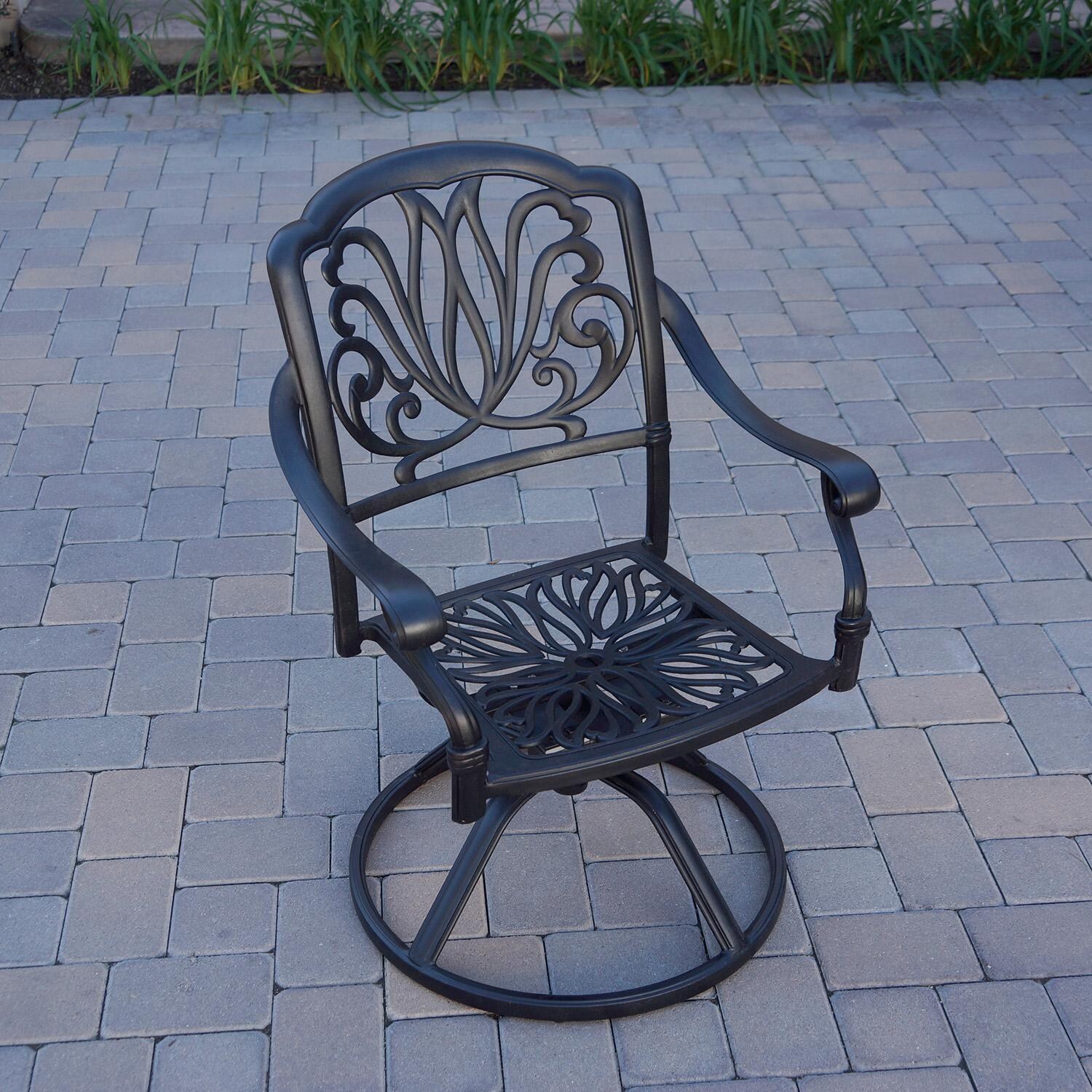 Darlee Elisabeth Cast Aluminum 4-Pc Swivel Rocker Dining Chair Set in Antique Bronze/Beige Canvas - No Cushion - Lifestyle thumbnail