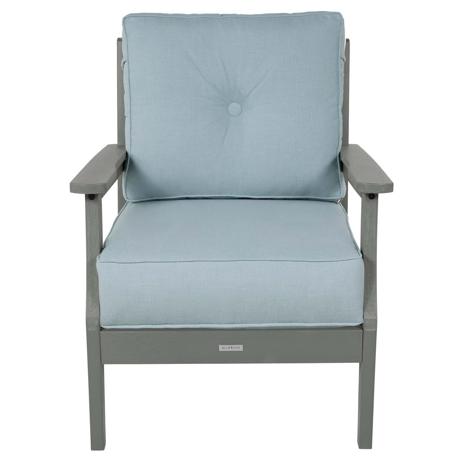 Blushing Bay Recycled Plastic Club Chair in Bliss Dew/Coastal Teak by Lakeview Outdoor Designs - White Background thumbnail