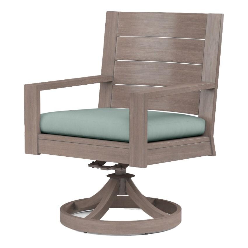 Laguna Aluminum Swivel Dining Arm Chair w/ No Welt in Driftwood/Cast Mist by Sunset West