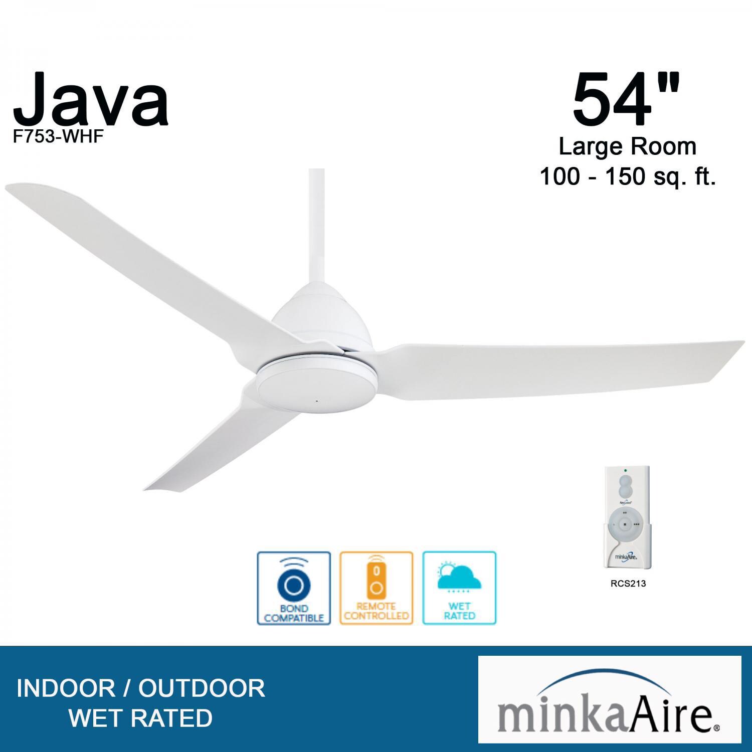 Minka-Aire F753-WHF Java 54-Inch 3-Blade Ceiling Fan in Flat White Finish w/ Flat White Blades - Overview thumbnail