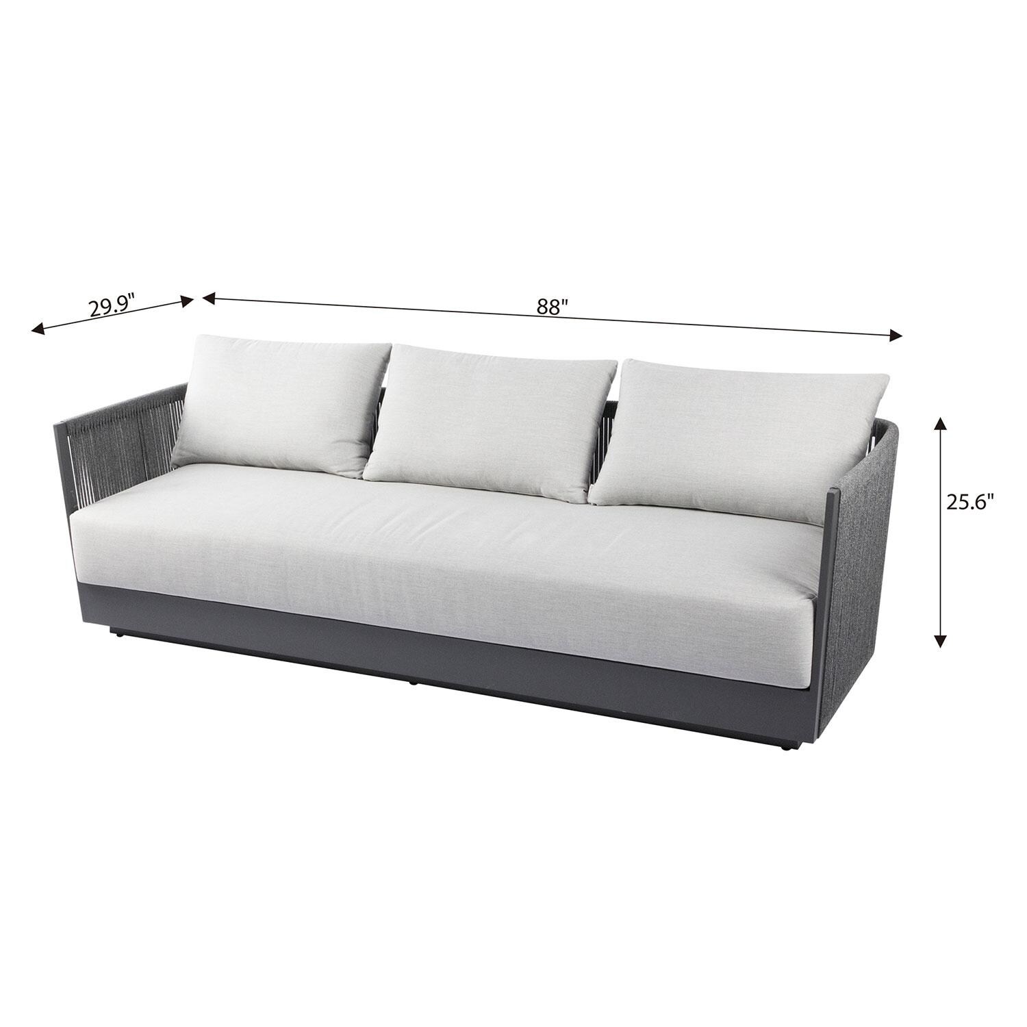 Elementi OS-2503T Capri Outdoor Aluminum Sofa w/ w/ Sunbrella Cushions - Dimensional thumbnail