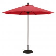Galtech 9 Ft. Bar Height Octagonal Aluminum Patio Market Umbrella W/ Push Lift - Black Frame W/ Sunbrella Canvas Jockey Red Canopy