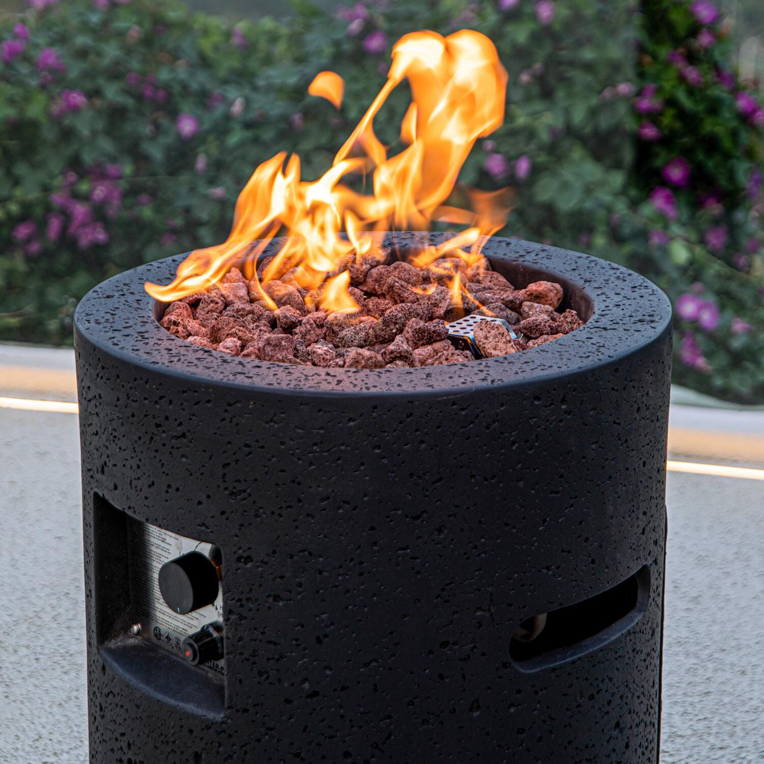 Modeno Lava Tube 18 Inch Round GFRC Propane Fire Urn in Black by Elementi