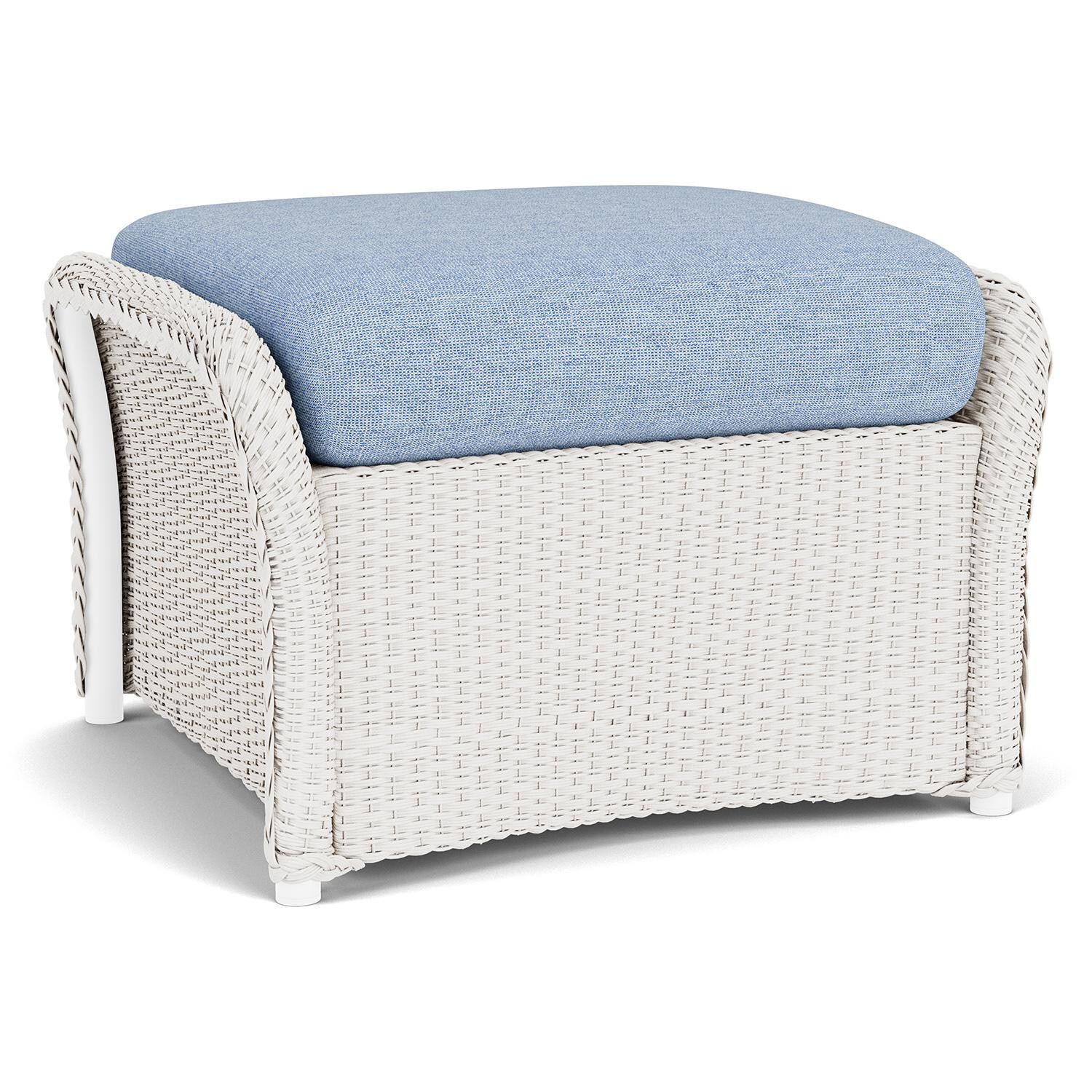 Lloyd Flanders Weekend Retreat Woven Ottoman in White Finish W/ Demo Skyway Fabric - Back Left thumbnail