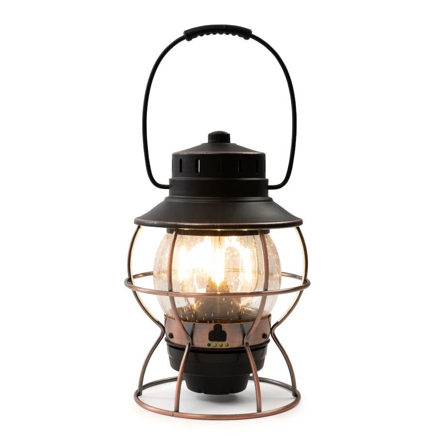 Barebones Living LIV-280 Railroad Lantern - Antique Bronze - Flame On Rear View thumbnail