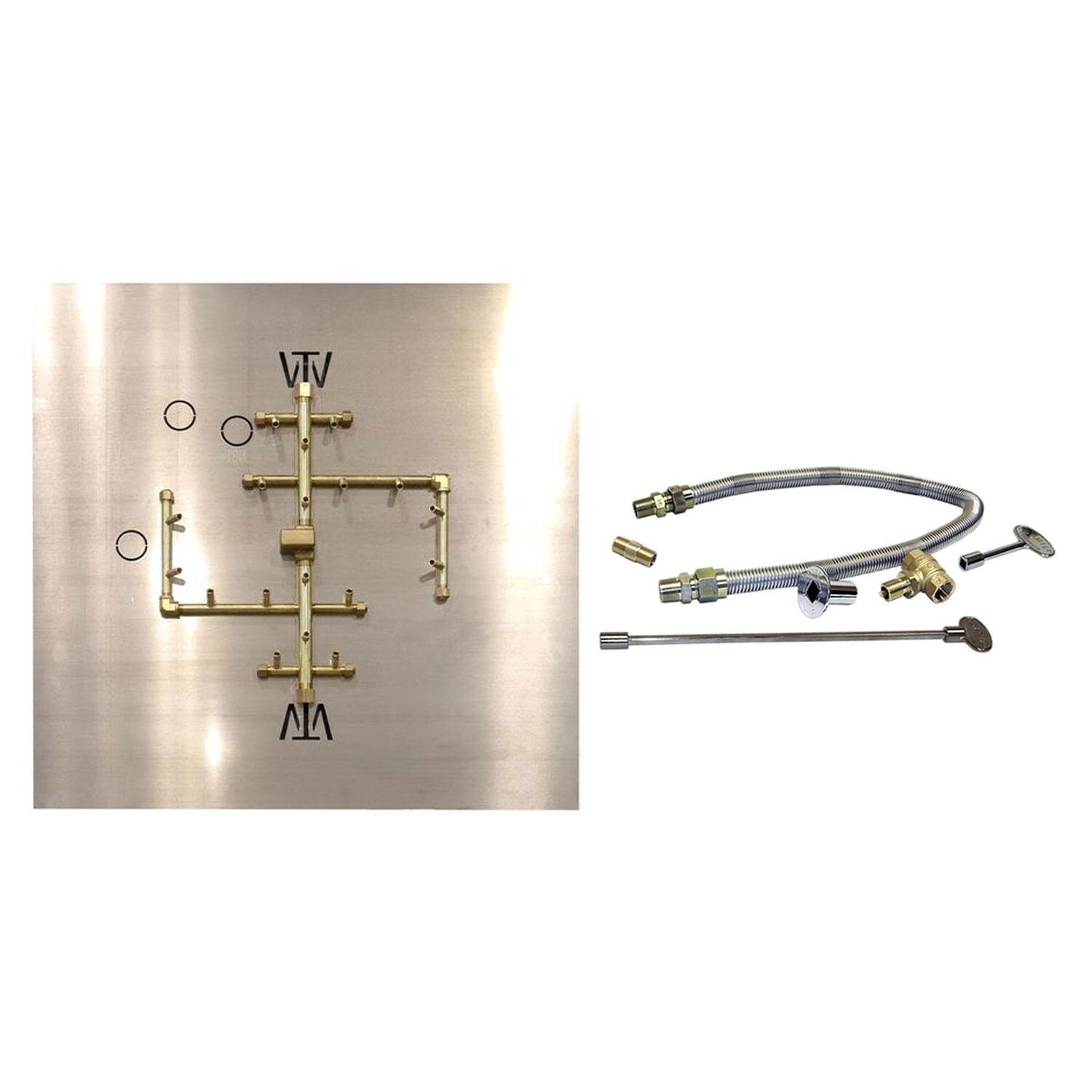 Warming Trends 17 3/4 X 15 1/2 CROSSFIRE Brass Natural Gas/Propane Burner w/ 30-in Square Plate & Flex Line Kit - White Background thumbnail