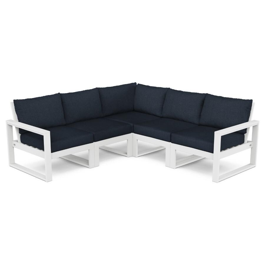 EDGE 4 Person Recycled Plastic Sectional Sofa in White/Marine Indigo by POLYWOOD