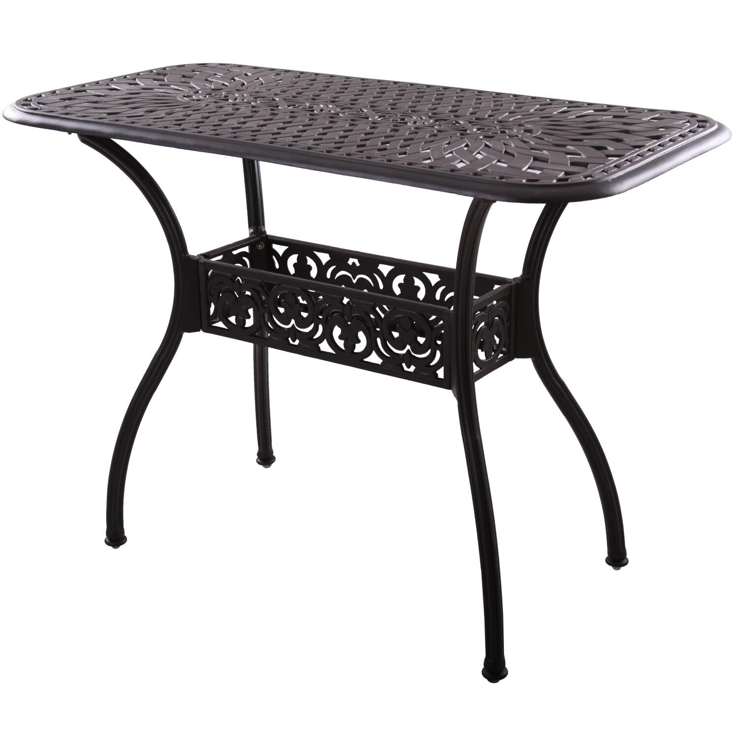 Darlee DL2052-5PC-60CB Santa Monica 5 Piece Cast Aluminum Patio Counter Height Armless Bar Set W/ 52 X 26 Inch Rectangular Table & Sesame Cushions - Bar Table thumbnail