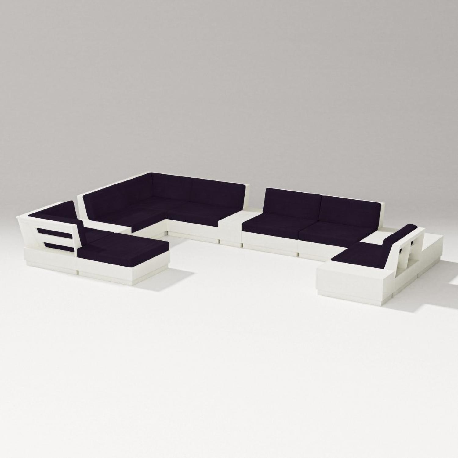 PW Designer Series PWS857-2-VWH164488 Elevate 10 Pc Recycled Plastic Sectional Seating Set in Vintage White/Navy Linen - Set - White Background thumbnail