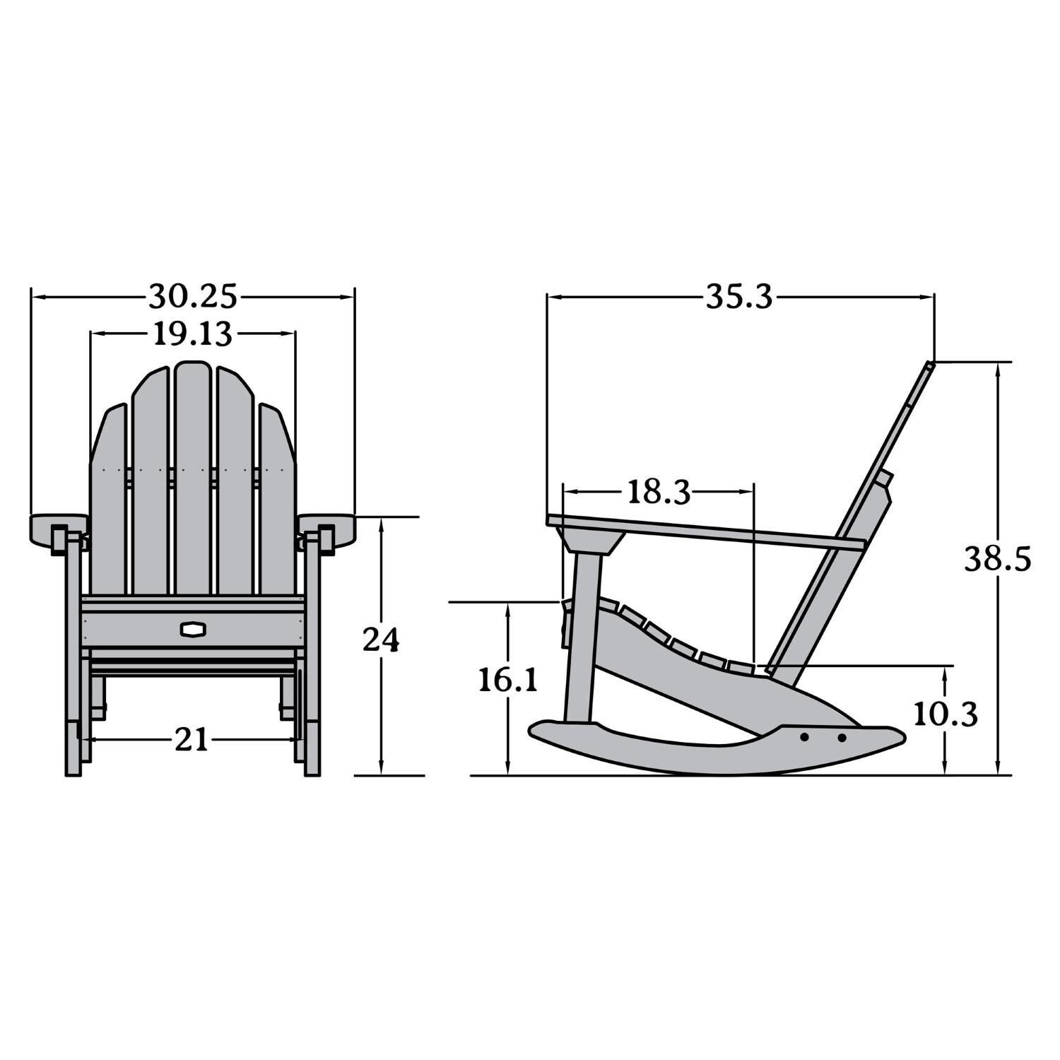 Lakeview The Charmville Adirondack Rocking Chair - Coastal Teak - Line Drawing thumbnail