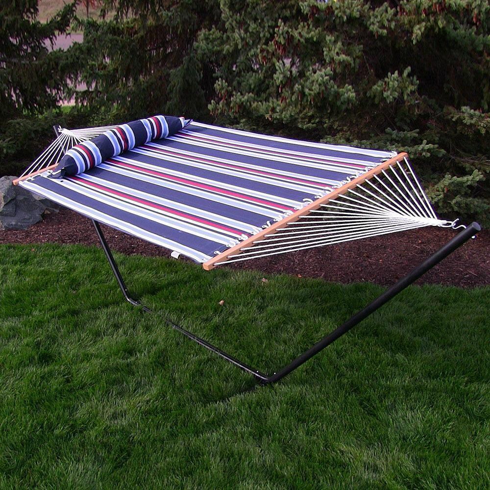 Ultimate Patio Quilted Double Hammock w/ 12-Foot Stand - Nautical Stripe - Lifestyle thumbnail