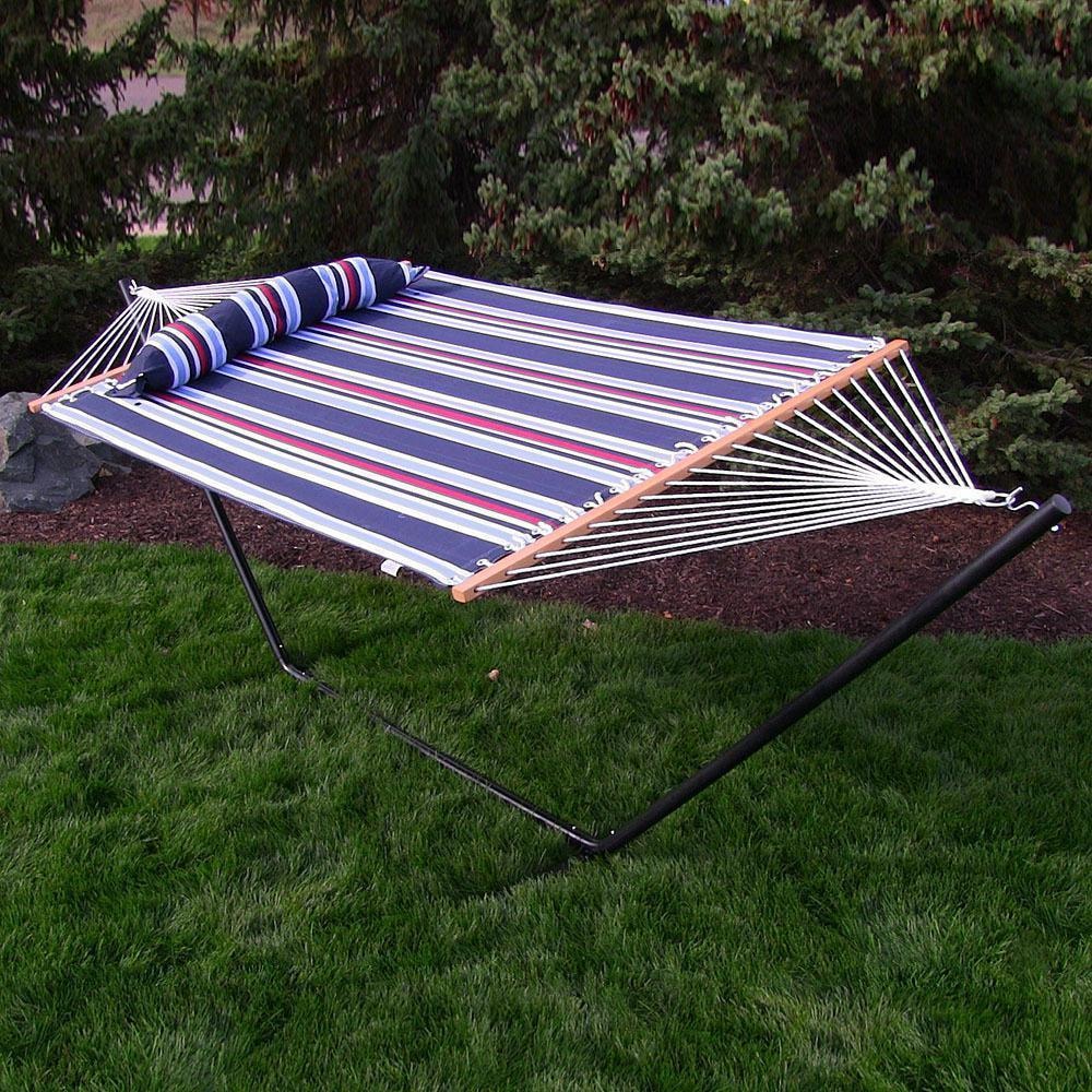 Ultimate Patio Quilted Double Hammock w/ 12-Foot Stand - Nautical Stripe - Lifestyle thumbnail