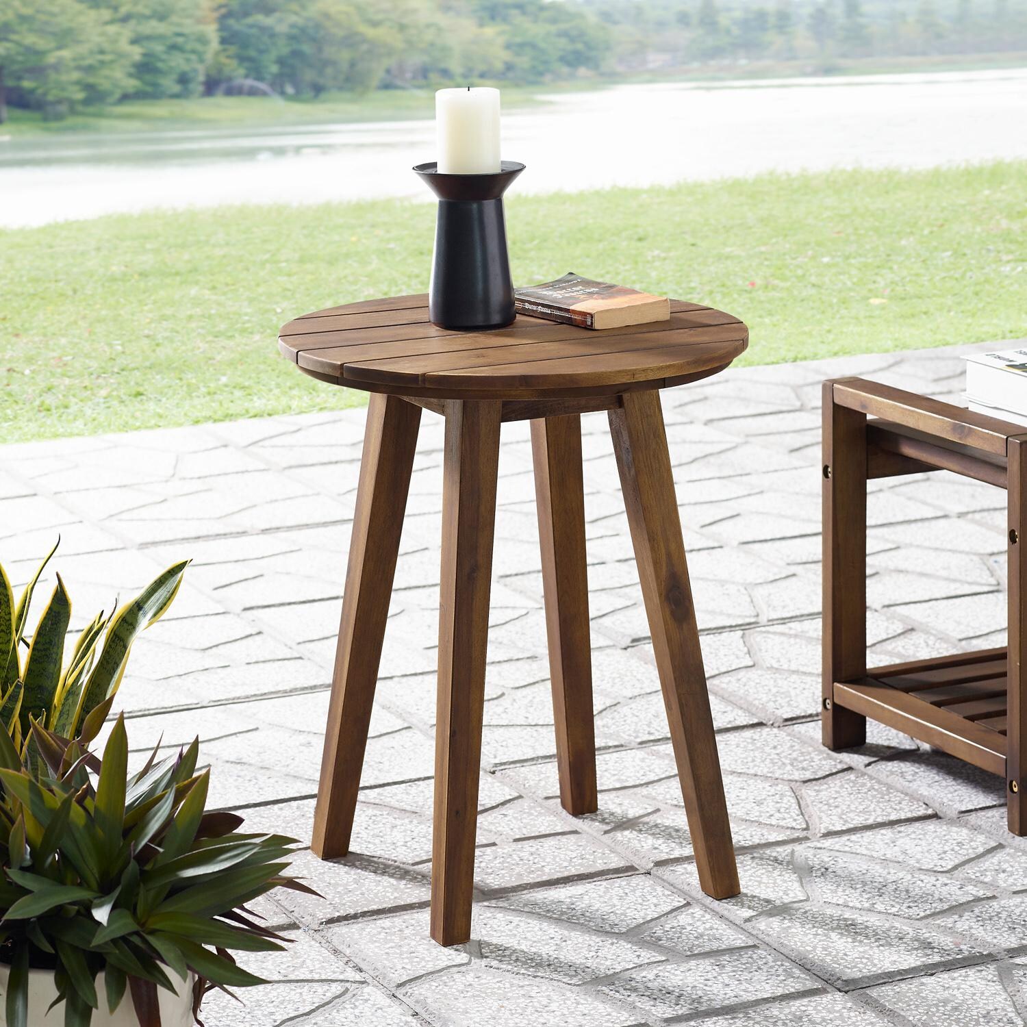 Walker Edison 20 Inch Round Acacia Patio End Table - Dark Brown image