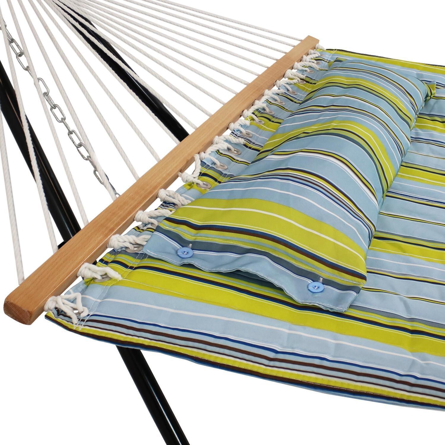 Ultimate Patio Quilted Double Hammock w/ Universal Multi-Use Stand & Pillow - Blue & Green - Hammock Bed Detail thumbnail