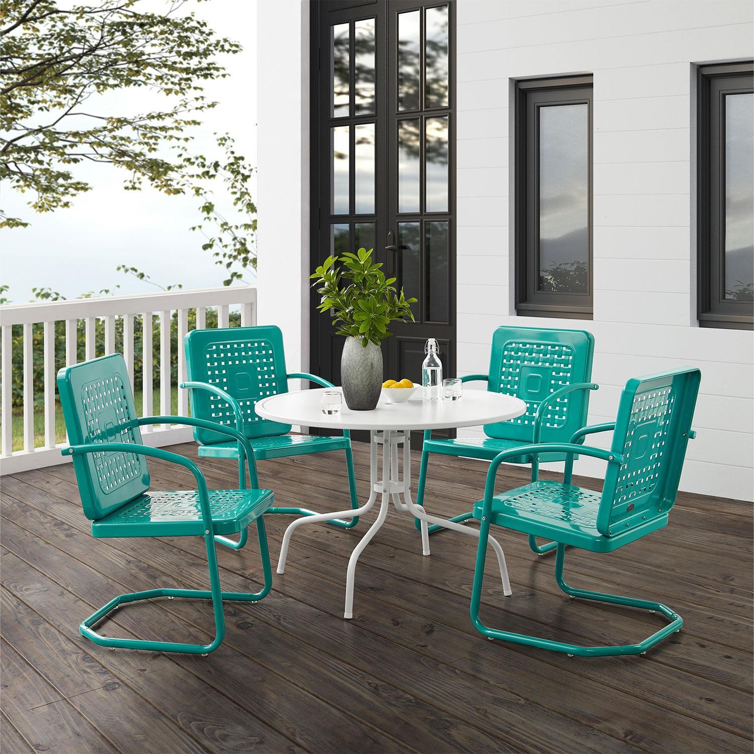 Ultimate Patio Westcove 5Pc Round Retro Outdoor Dining Set in Turquoise
