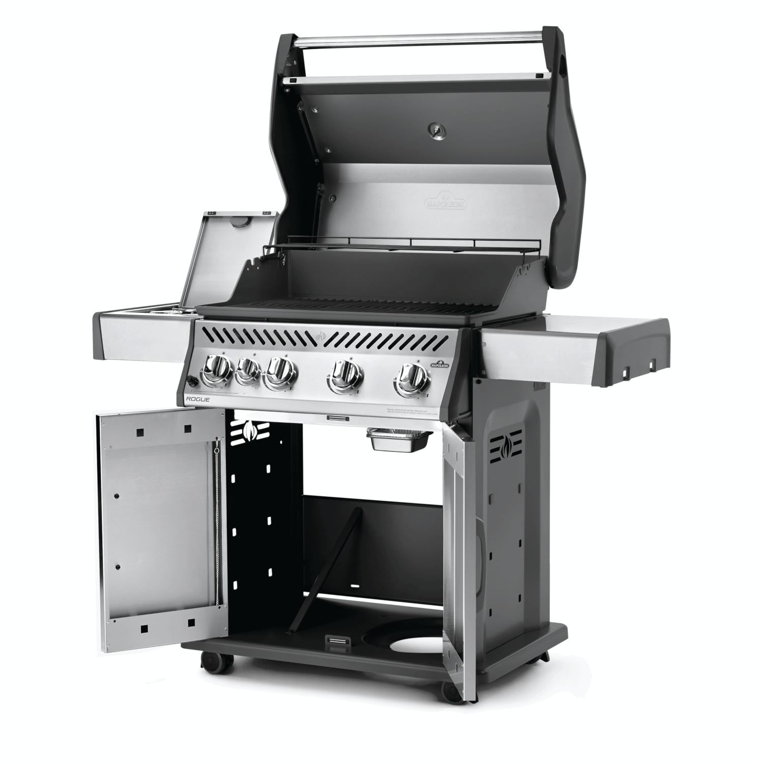 Napoleon Rogue 525 Propane Gas Grill With Range Side Burner - R525SBPSS - Angled Open View thumbnail