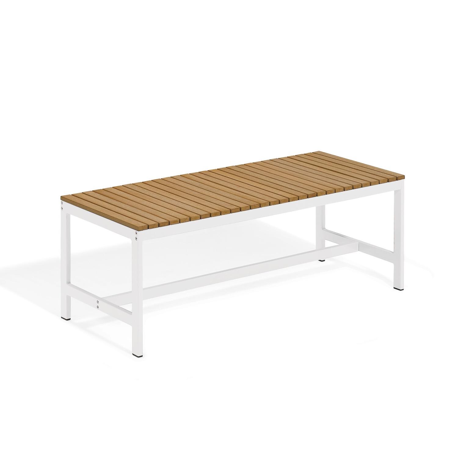 Oxford Garden Travira 48 Inch Aluminum Bench W/ Natural Tekwood Top in Chalk thumbnail