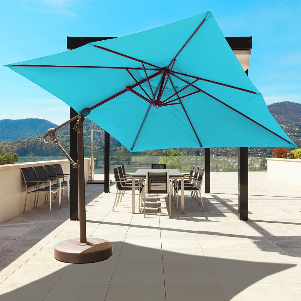Galtech 10 X 10 Ft. Square Patio Umbrella W/ Manual Lift - Lifestyle View - Shown In Antique Bronze Finish W/ Aruba Sunbrella Fabric thumbnail