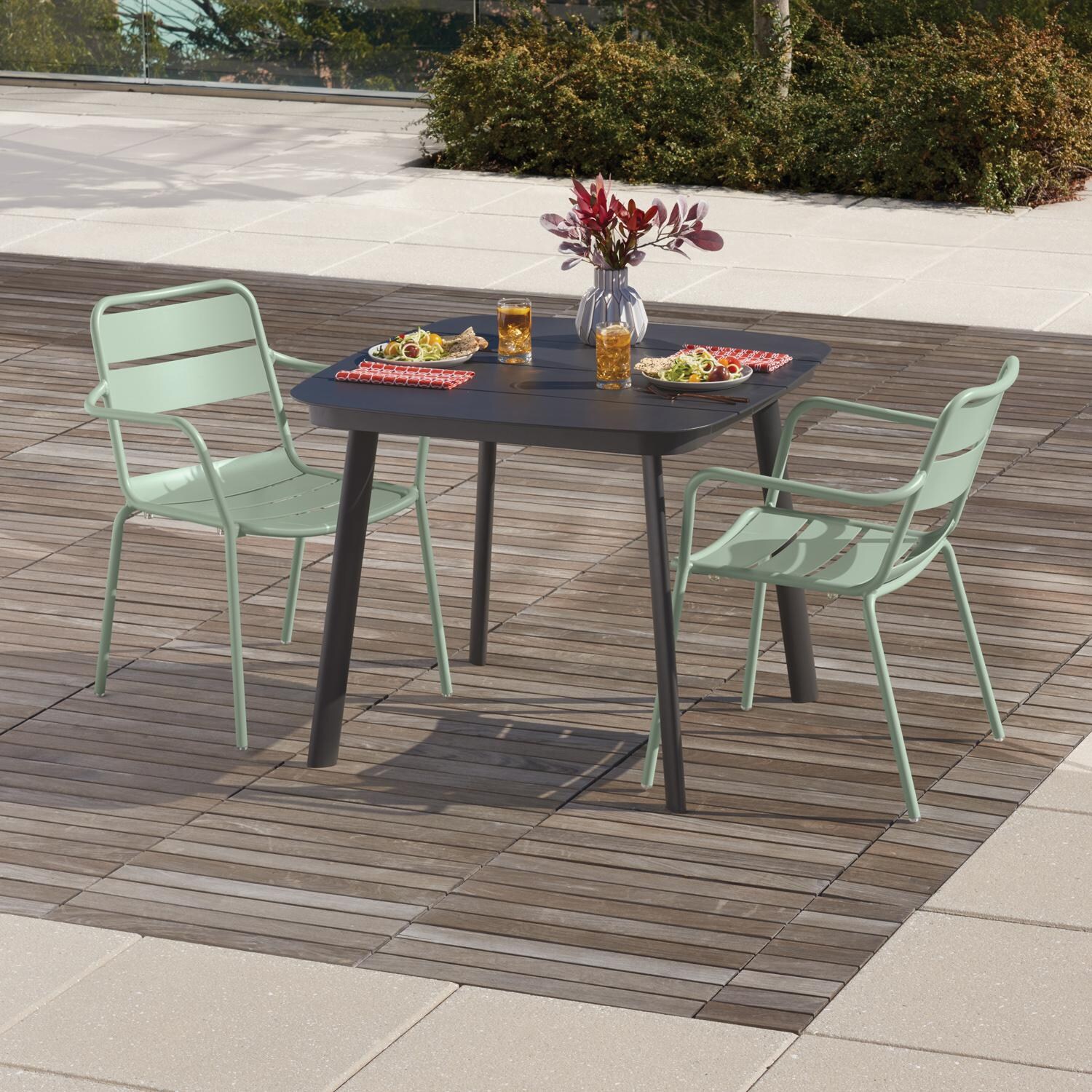 Oxford Garden Kapri 2 Pc Aluminum Dining Arm Chair in Sage - Outdoor Dining thumbnail