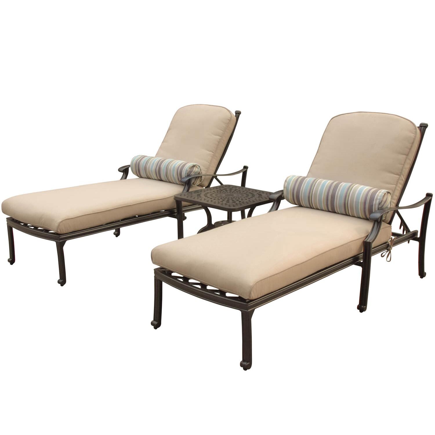 Carondelet 3 Piece Cast Aluminum Patio Chaise Lounge Set W/ Sunbrella