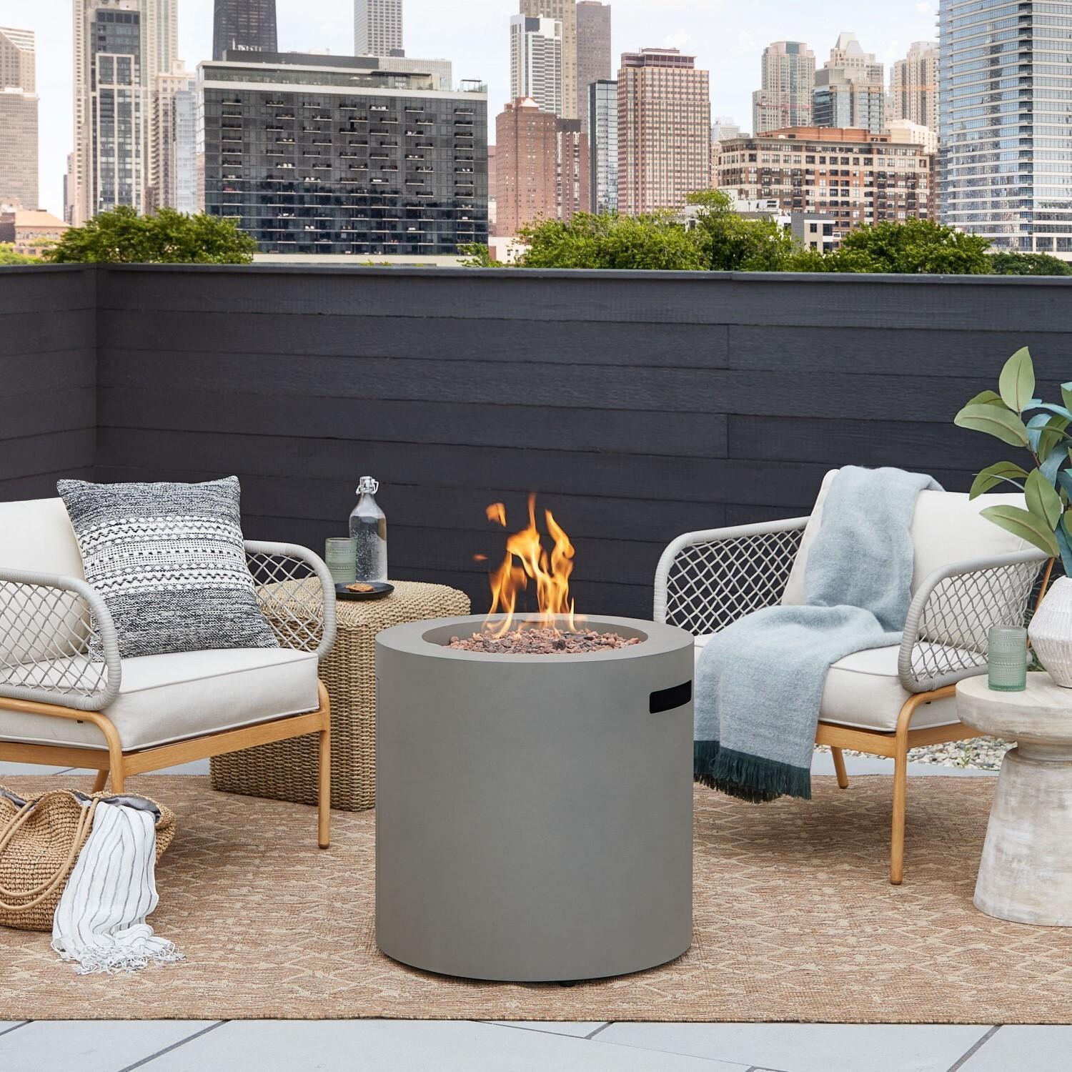 Elysian 24 Inch Round Steel Propane Fire Pit Table in Black by Lakeview - Alternate - Lifestyle thumbnail