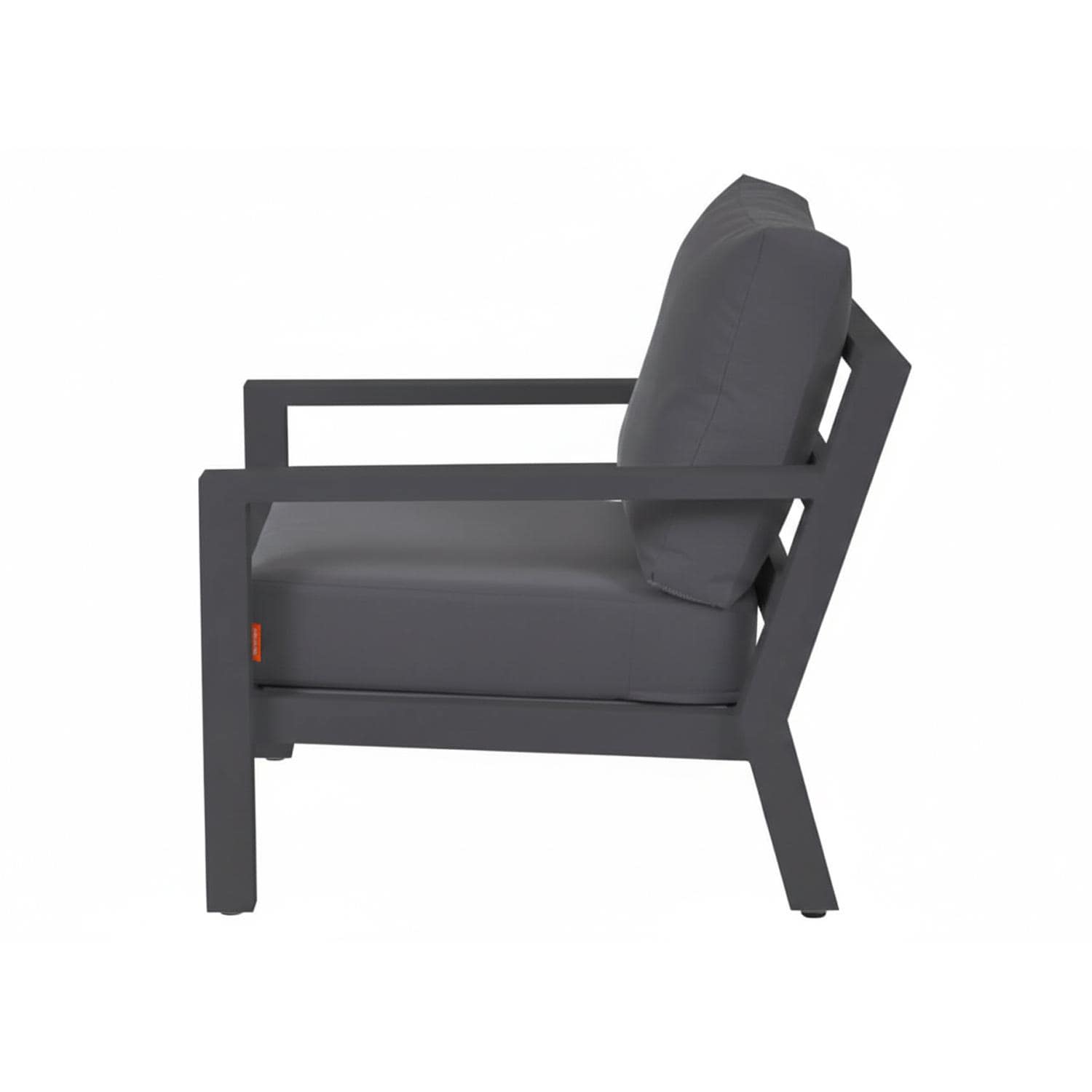 Timber 4 Pc Aluminum Seating Set in Lava / Natte Charcoal - Chair Side - White Background thumbnail