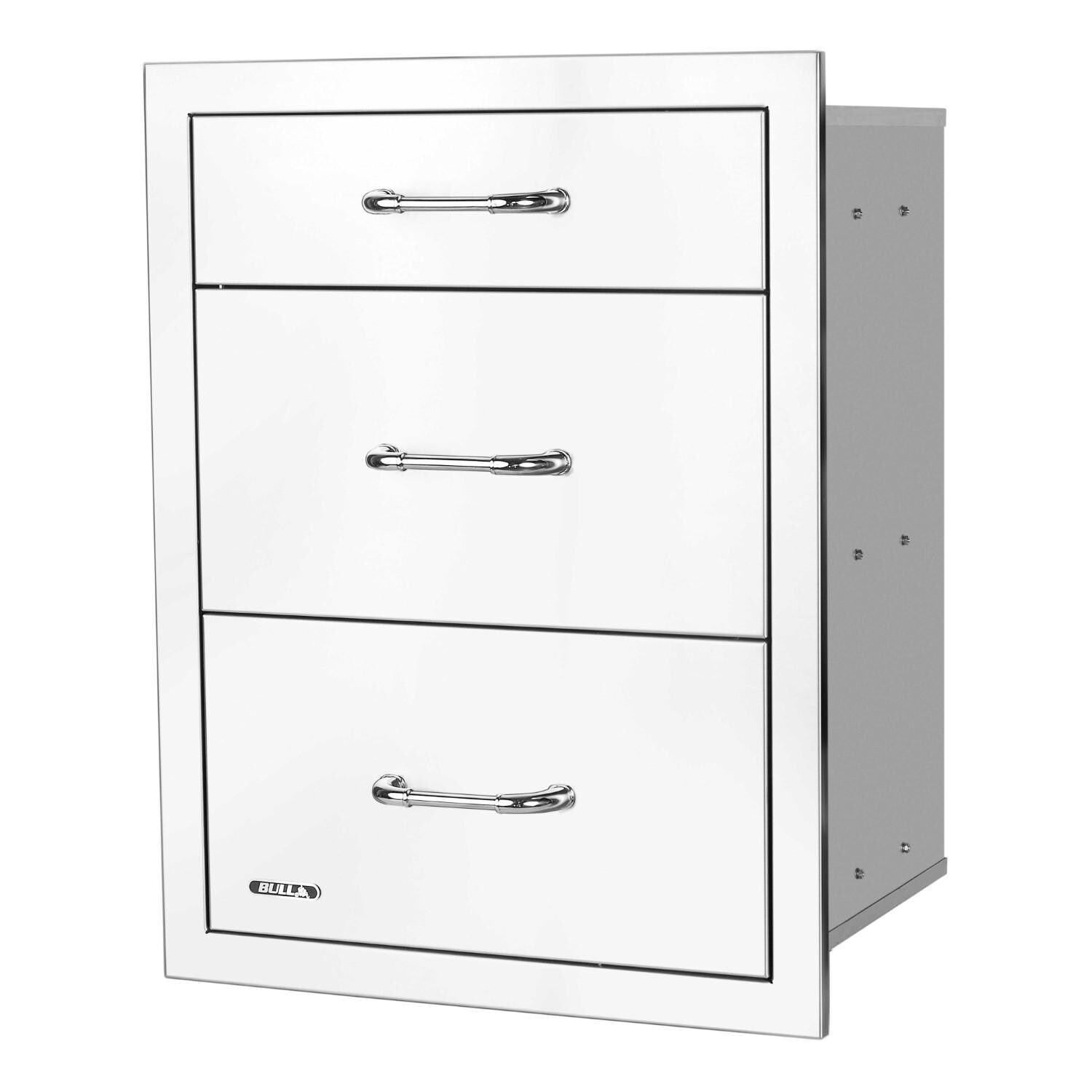 Bull 58120 21-Inch Stainless Steel Triple Access Drawer W/ Reveal - Left Facing - White Background thumbnail