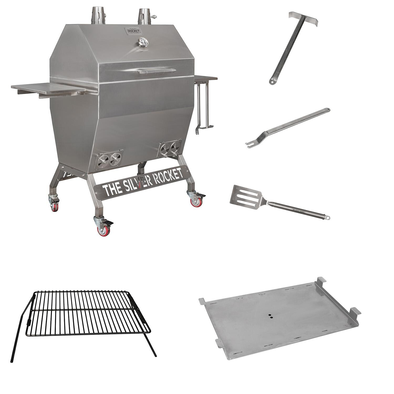 Rocket Outdoors LGSRG-BDL Large Silver Rocket Kamado Grill & Accessories Bundle - LGSRG-BDL - Bundle - White Background thumbnail