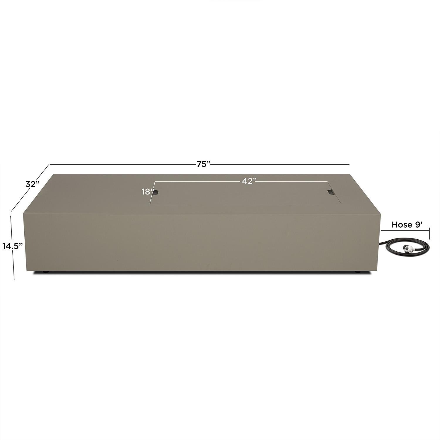 Elysian 75-in Rectangular Steel Propane Fire Pit Table in Mist Gray by Lakeview - Dimensions - Dimensional thumbnail