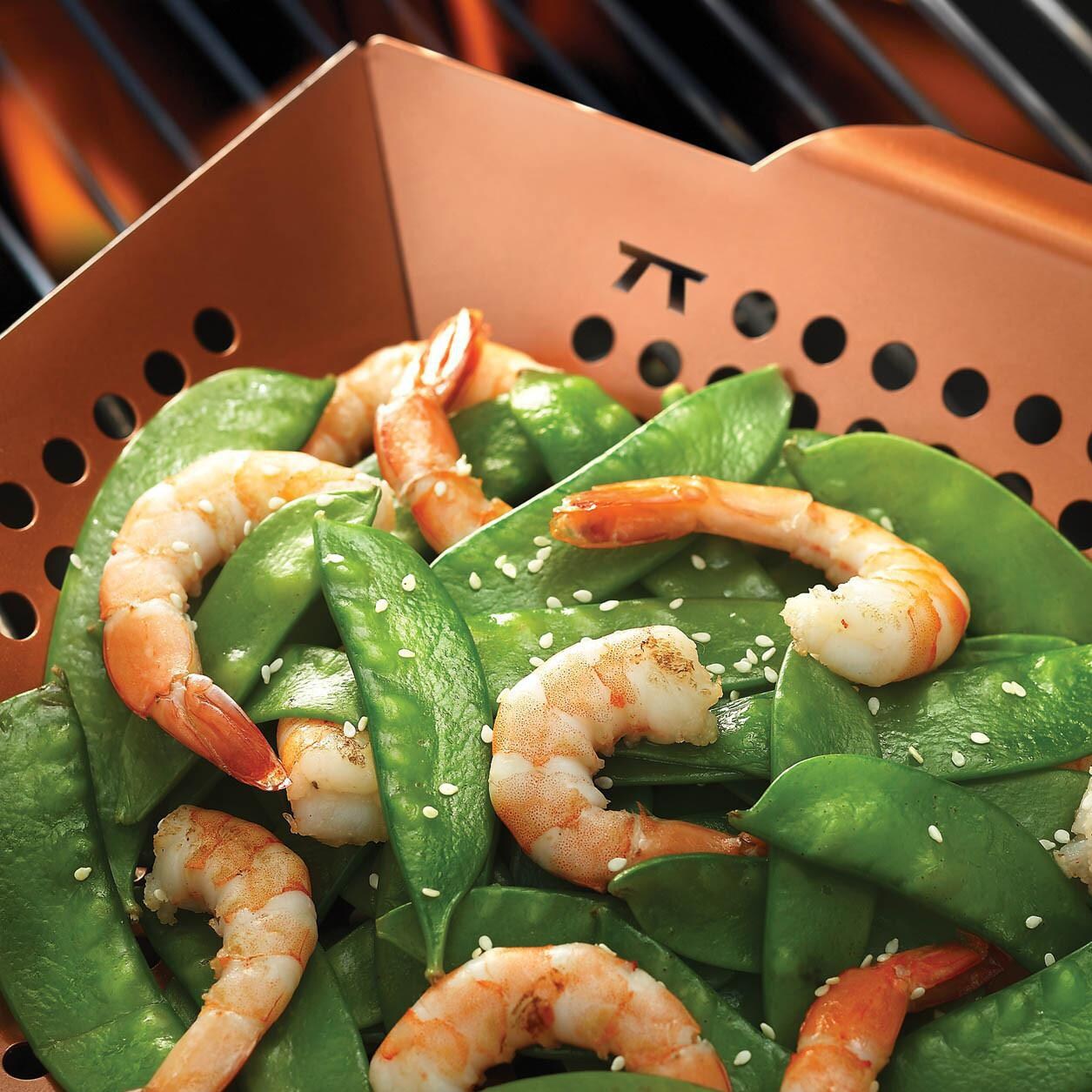 Outset 12 X 12-Inch Copper Non-Stick Square Grill Wok With Handles - Close-Up thumbnail