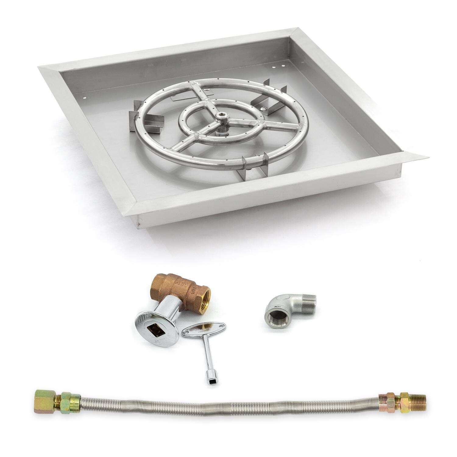 BBQGuys Signature Series 18-Inch Square Drop-In Pan W/ 12-Inch Natural Gas Ring Burner & Connection Kit image