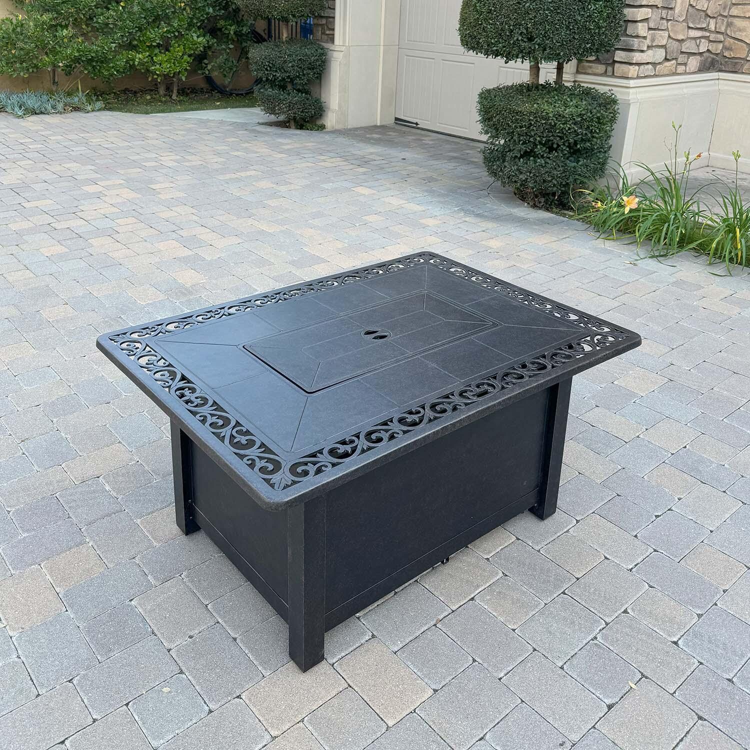 Madison 4 Pc Cast Aluminum Fire Pit Seating Set in Antique Bronze/Sesame by Darlee - Fire Pit Table - Lifestyle thumbnail