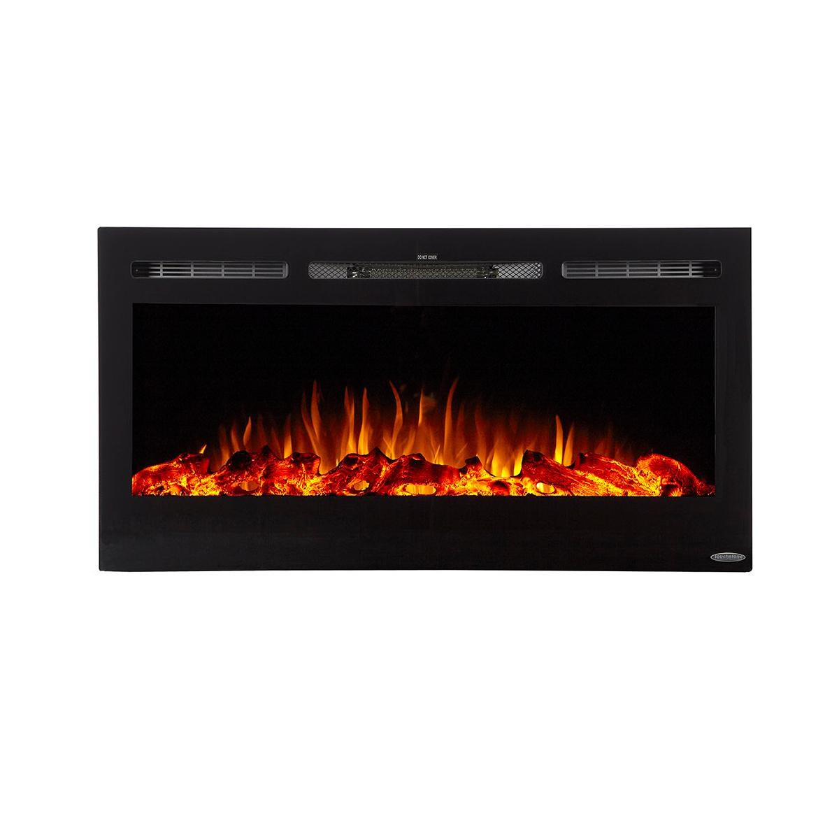 Touchstone Home Products Sideline 40-Inch Wall Mount/Flush Mount Electric Fireplace With Black Glass Surround - Logs Yellow Orange thumbnail