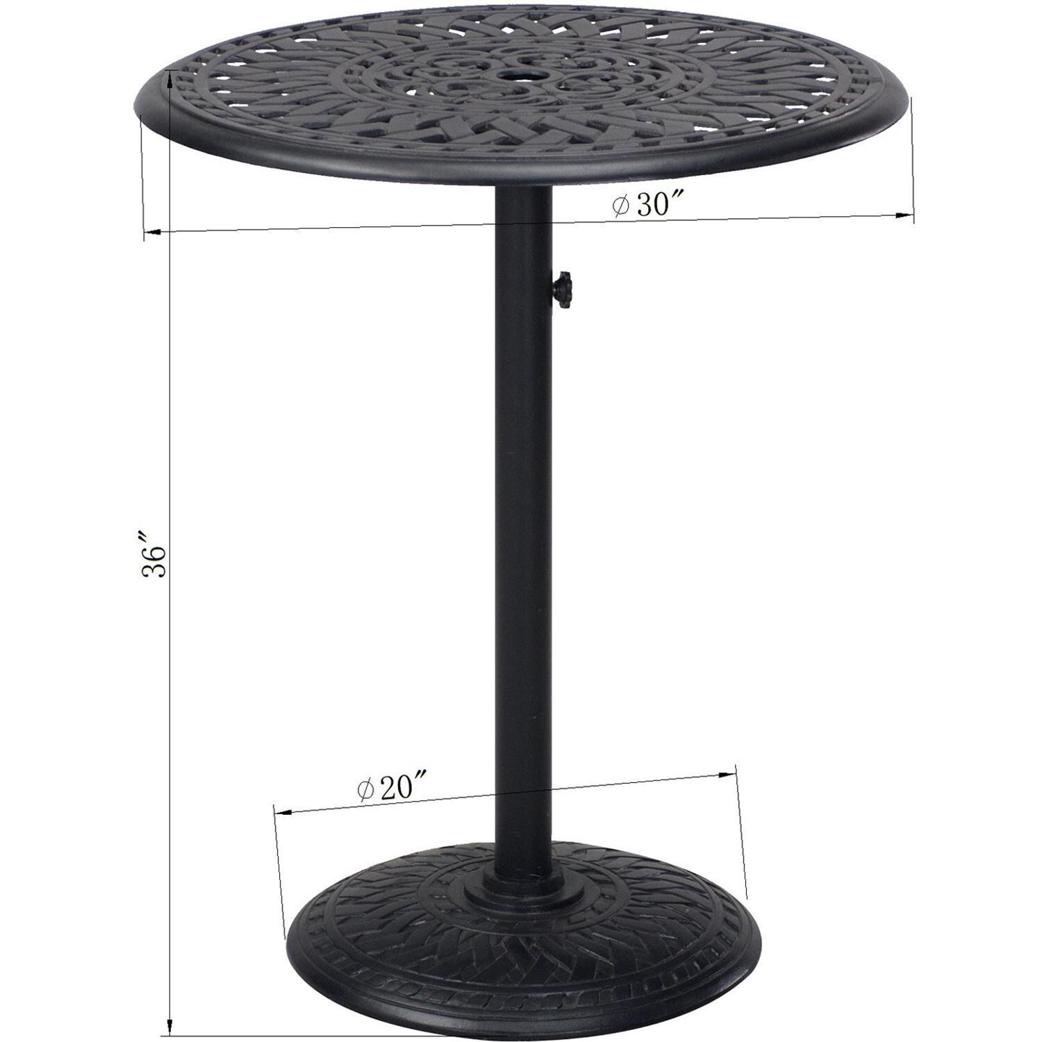 Darlee Elisabeth 3 Pc Cast Aluminum Counter Height Bar Set w/ 30 Inch Round Series 60 Table in Antique Bronze/Beige Canvas - Table Dimensions - Dimensional thumbnail