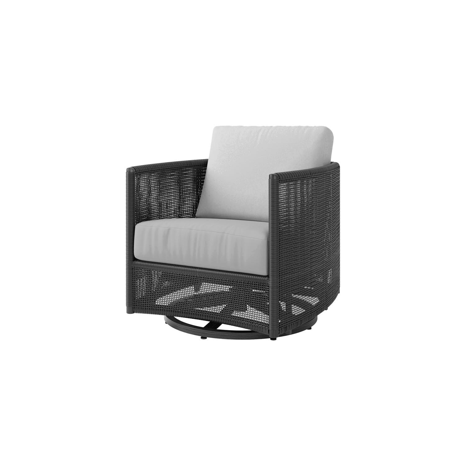 Orleans Resin Wicker Swivel Rocker Club Chair in Coal by Ebel