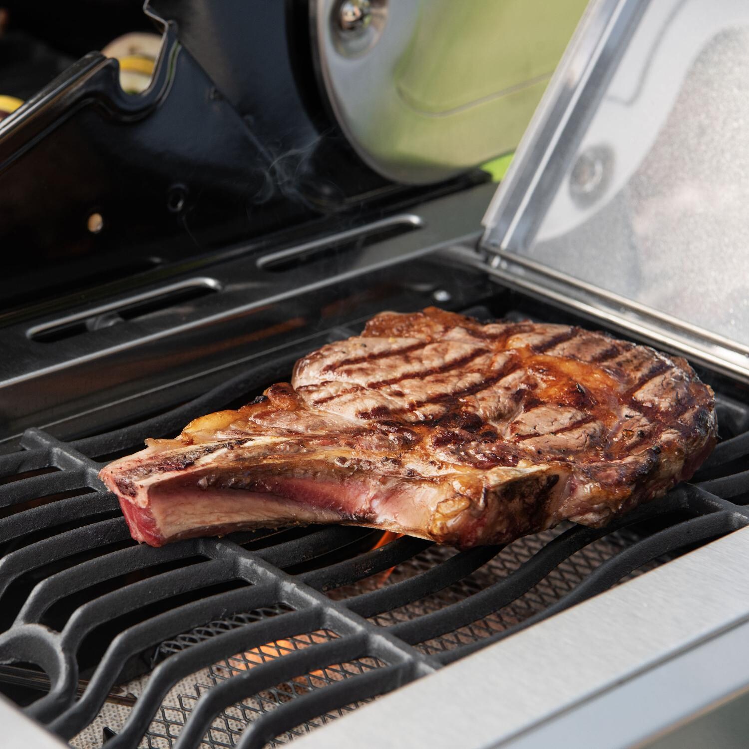 Nexgrill - 720-0958AE - Deluxe 27-Inch Propane Gas Grill On Cart With Infrared Side Burner - Searing A Steak thumbnail